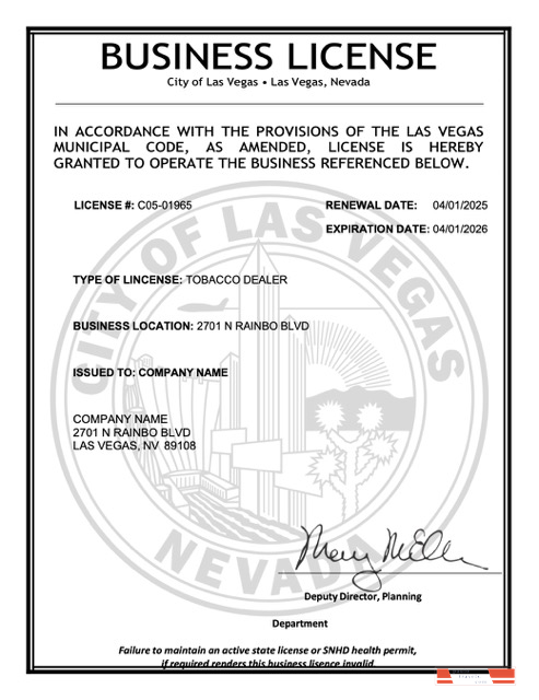 USA Nevada business license Word and PDF template